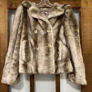 Juicy Couture Faux Rabbit Fur Coat Girls Size 10 Brown Plush Jacket